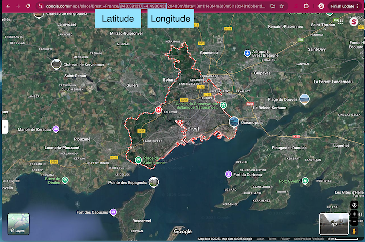 Google Maps che mostra latitudine e longitudine nell’URL
